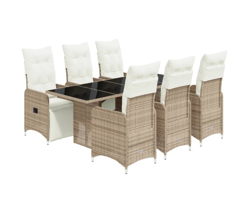 Set de mesa y sillas jardín 7 pzas con cojines ratán PE marrón