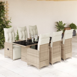 Set de mesa y sillas jardín 7 pzas con cojines ratán PE marrón
