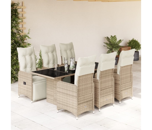 Set de mesa y sillas jardín 7 pzas con cojines ratán PE marrón