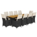 Set de mesa y sillas de jardín 11 pzas y cojines ratán PE negro