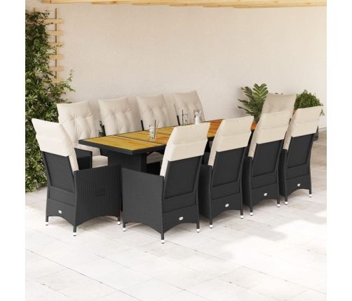 Set de mesa y sillas de jardín 11 pzas y cojines ratán PE negro