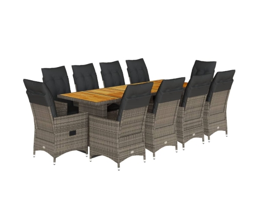 Set de mesa y sillas de jardín 11 pzas y cojines ratán PE gris