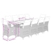 Set de mesa y sillas de jardín 11 pzas y cojines ratán PE gris