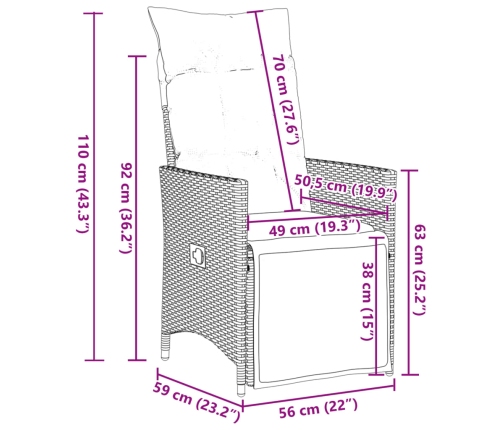 Set de mesa y sillas de jardín 11 pzas y cojines ratán PE gris