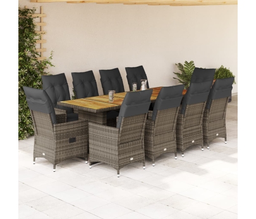 Set de mesa y sillas de jardín 11 pzas y cojines ratán PE gris