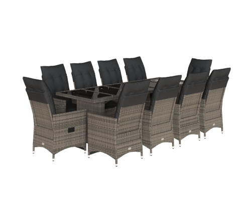 Set de mesa y sillas de jardín 11 pzas y cojines ratán PE gris