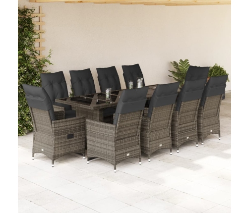 Set de mesa y sillas de jardín 11 pzas y cojines ratán PE gris