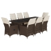 Set de mesa y sillas jardín 9 piezas y cojines ratán PE marrón