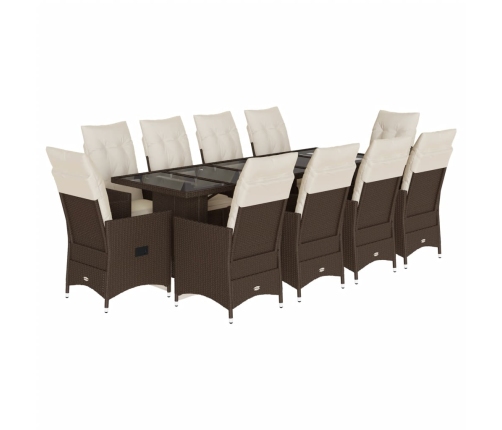 Set de mesa y sillas de jardín 11 pzs y cojines ratán PE marrón