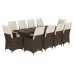 Set de mesa y sillas de jardín 11 pzs y cojines ratán PE marrón