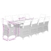 Set de mesa y sillas de jardín 11 pzs y cojines ratán PE marrón