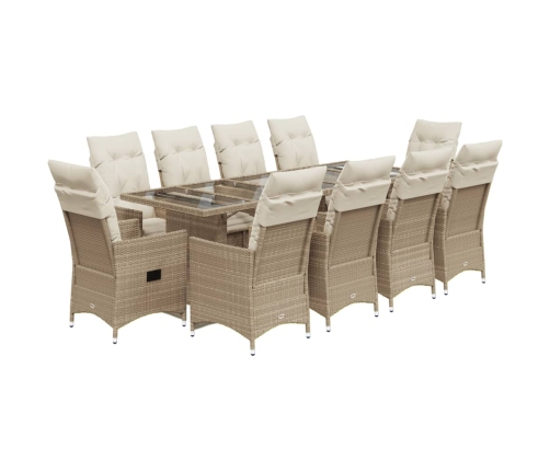 Set de mesa y sillas de jardín 11 pzas y cojines ratán PE beige