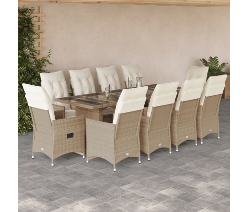 Set de mesa y sillas de jardín 11 pzas y cojines ratán PE beige