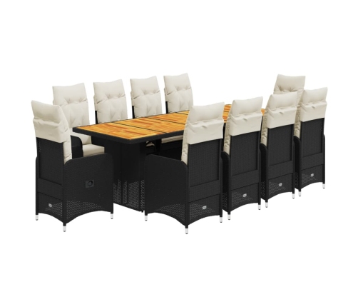 Set de mesa y sillas de jardín y cojines 11 pzas ratán PE negro