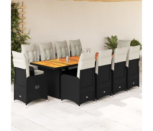 Set de mesa y sillas de jardín y cojines 11 pzas ratán PE negro