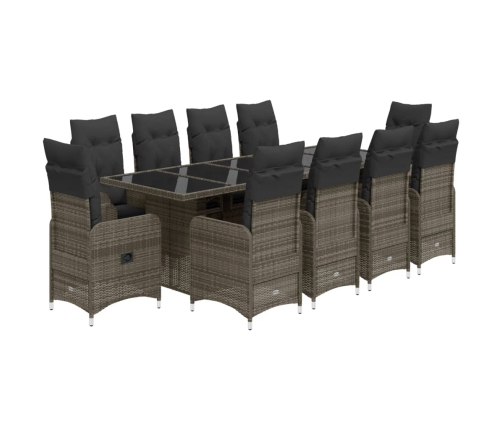 Set de mesa y sillas de jardín 11 pzas y cojines ratán PE gris