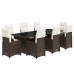 Set de mesa y sillas jardín 9 piezas y cojines ratán PE marrón