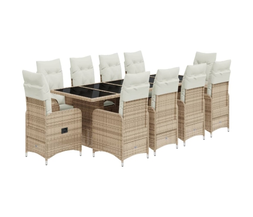 Set de mesa y sillas de jardín 11 pzas y cojines ratán PE beige
