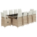 Set de mesa y sillas de jardín 11 pzas y cojines ratán PE beige