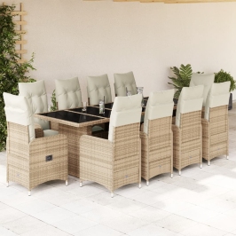 Set de mesa y sillas de jardín 11 pzas y cojines ratán PE beige
