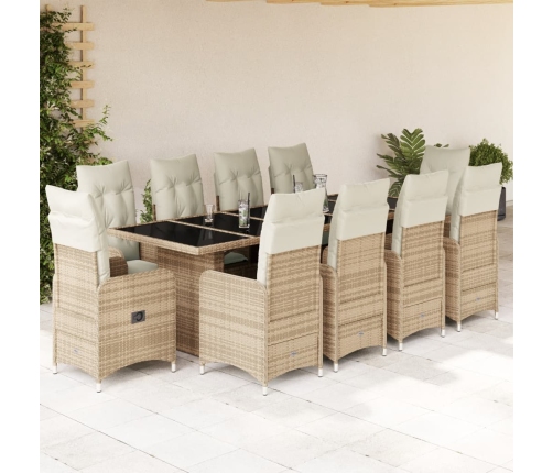 Set de mesa y sillas de jardín 11 pzas y cojines ratán PE beige