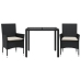 Set comedor jardín 3 pzas cojines ratán sintético vidrio negro