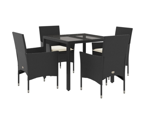 Set comedor jardín 5 pzas cojines ratán sintético vidrio negro
