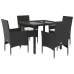 Set comedor jardín 5 pzas cojines ratán sintético vidrio negro