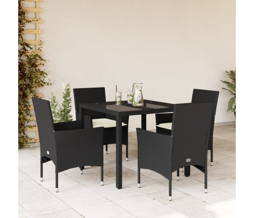 Set comedor jardín 5 pzas cojines ratán sintético vidrio negro