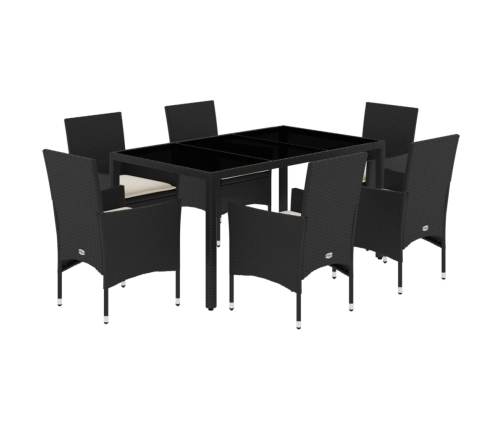 Set comedor jardín 7 pzas cojines ratán sintético vidrio negro