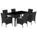 Set comedor jardín 7 pzas cojines ratán sintético vidrio negro
