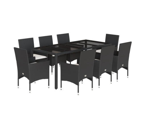 Set comedor jardín 9 pzas cojines ratán sintético vidrio negro