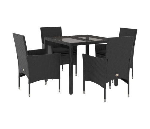 Set comedor jardín 5 pzas cojines ratán sintético vidrio negro