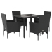 Set comedor jardín 5 pzas cojines ratán sintético vidrio negro