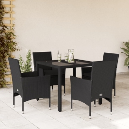 Set comedor jardín 5 pzas cojines ratán sintético vidrio negro