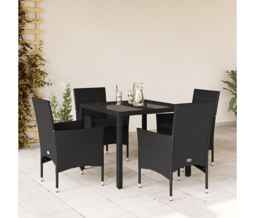 Set comedor jardín 5 pzas cojines ratán sintético vidrio negro