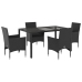 Set comedor jardín 5 pzas cojines ratán sintético vidrio negro