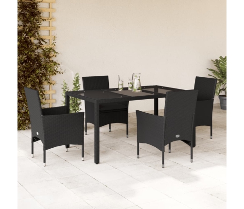 Set comedor jardín 5 pzas cojines ratán sintético vidrio negro