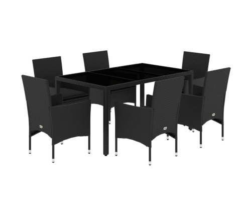 Set comedor jardín 7 pzas cojines ratán sintético vidrio negro
