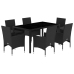 Set comedor jardín 7 pzas cojines ratán sintético vidrio negro