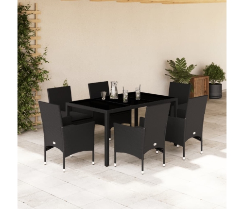 Set comedor jardín 7 pzas cojines ratán sintético vidrio negro