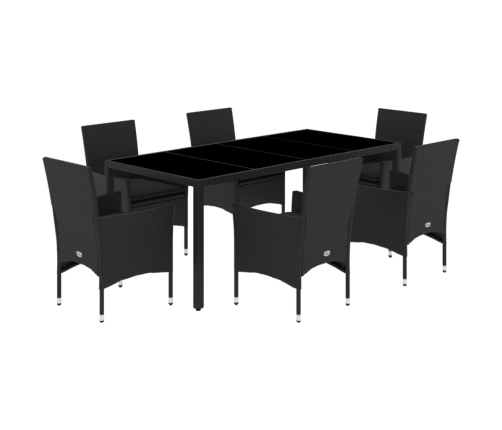 Set comedor jardín 7 pzas cojines ratán sintético vidrio negro