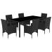 Set comedor jardín 7 pzas cojines ratán sintético vidrio negro