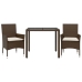 Set comedor jardín 3 pzas cojines ratán sintético vidrio marrón