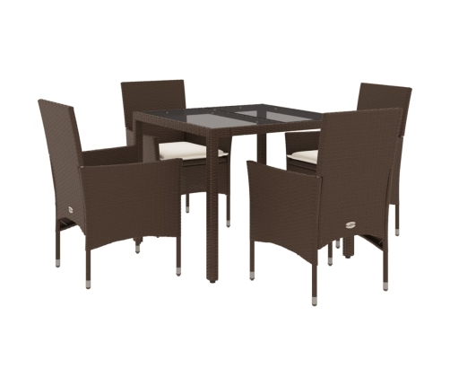 Set comedor jardín 5 pzas cojines ratán sintético vidrio marrón