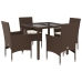 Set comedor jardín 5 pzas cojines ratán sintético vidrio marrón