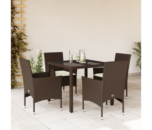 Set comedor jardín 5 pzas cojines ratán sintético vidrio marrón