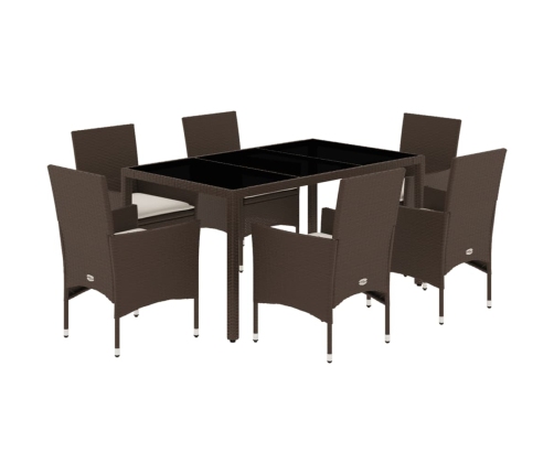 Juego de comedor de jardín 7 pzas con cojines ratán PE marrón