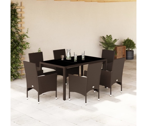 Juego de comedor de jardín 7 pzas con cojines ratán PE marrón