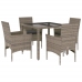 Set comedor jardín 5 pzas y cojines ratán sintético vidrio gris
